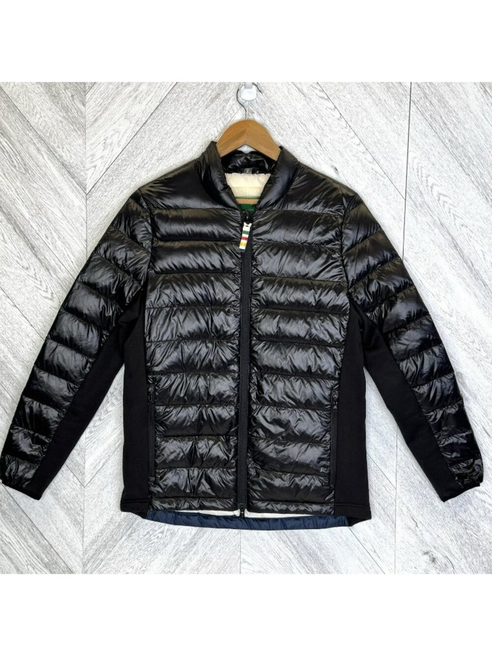 HBC Stripes Packable Down Jacket Womens Size Medium Black Lightweight Quilted
